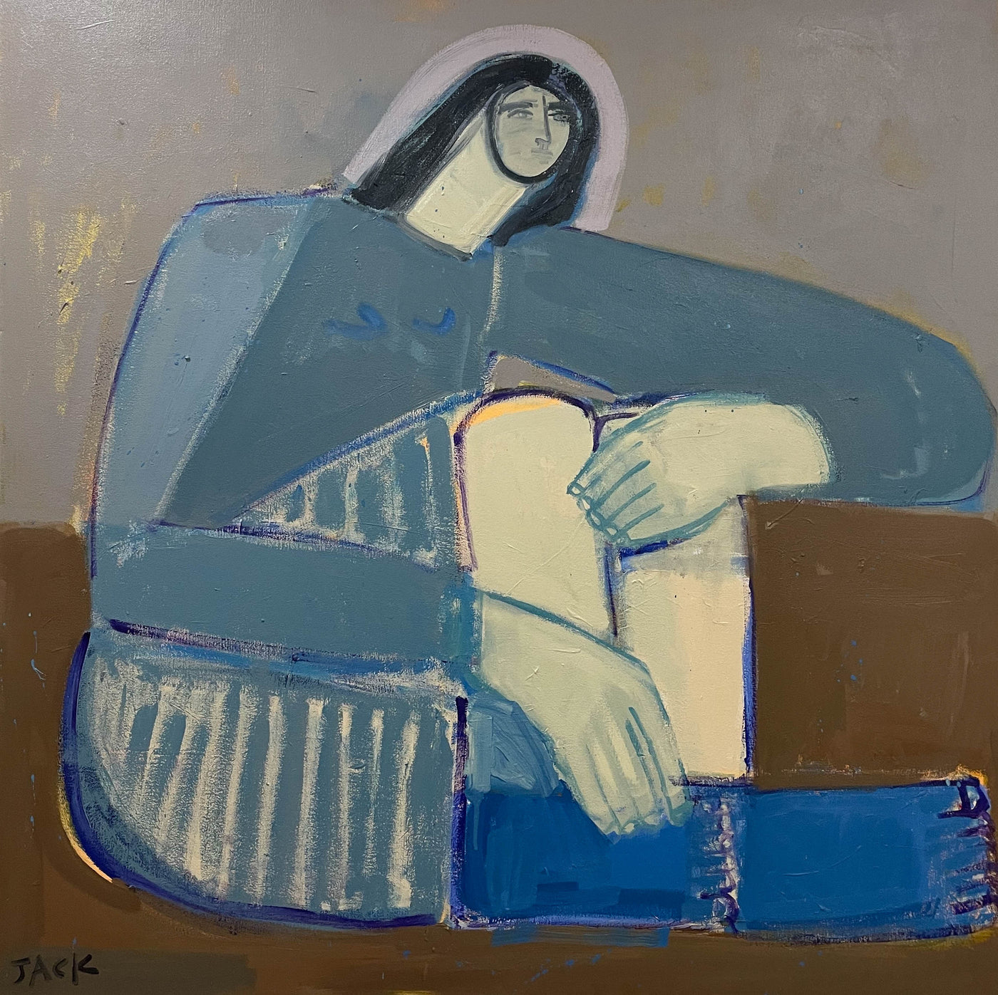Woman with blue feet